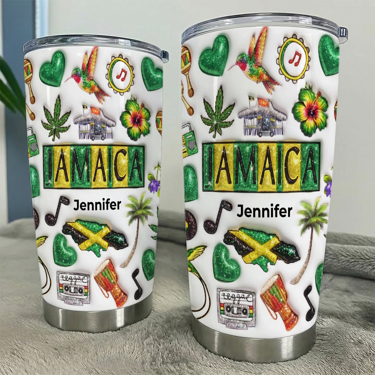 Custom Jamaica Tumbler With Your Name With Glitter Effect Print