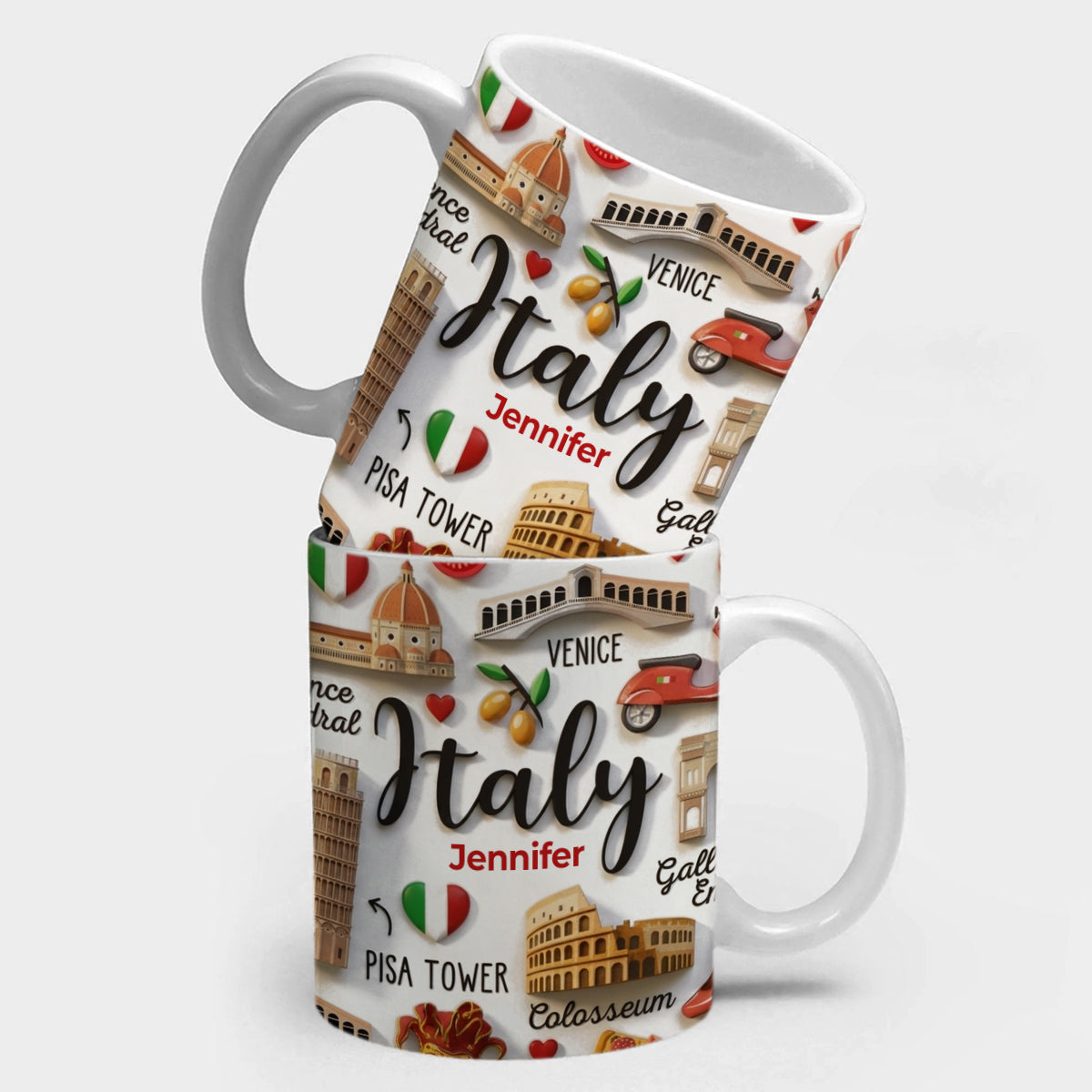 Italy Coffee Mug Cup With Custom Your Name Emboss Effect