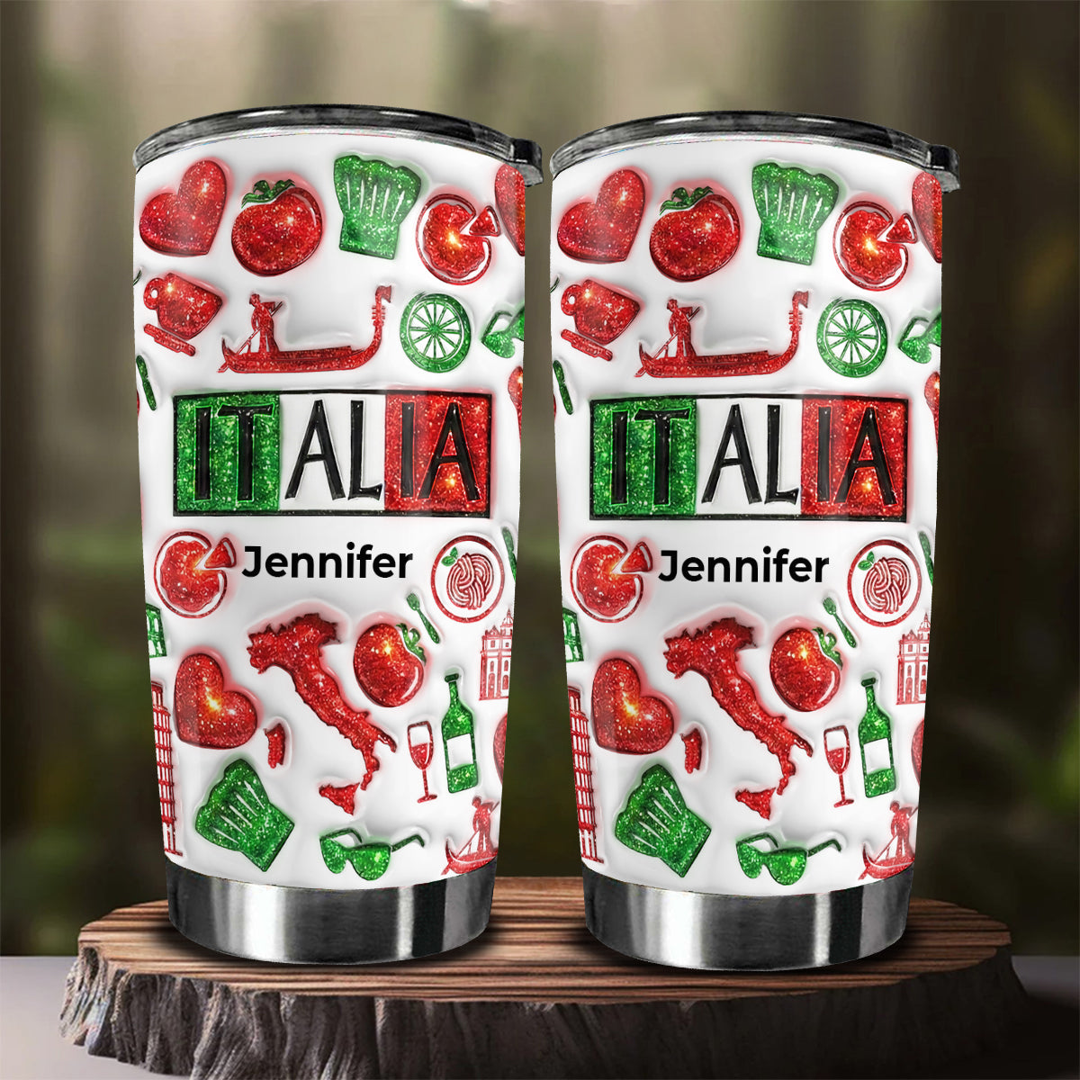 Custom Italia Tumbler With Your Name With Glitter Effect
