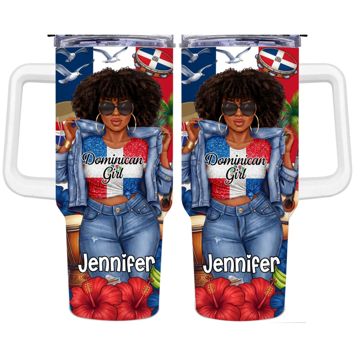Custom Dominican Girl 40oz Tumbler With Glitter Effect Print