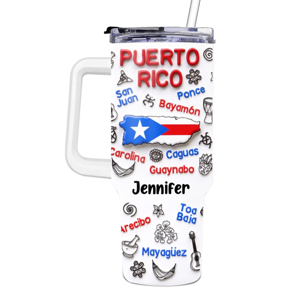 Custom Puerto Rico 40oz Tumbler Symbols With Puerto Rico Cities Around