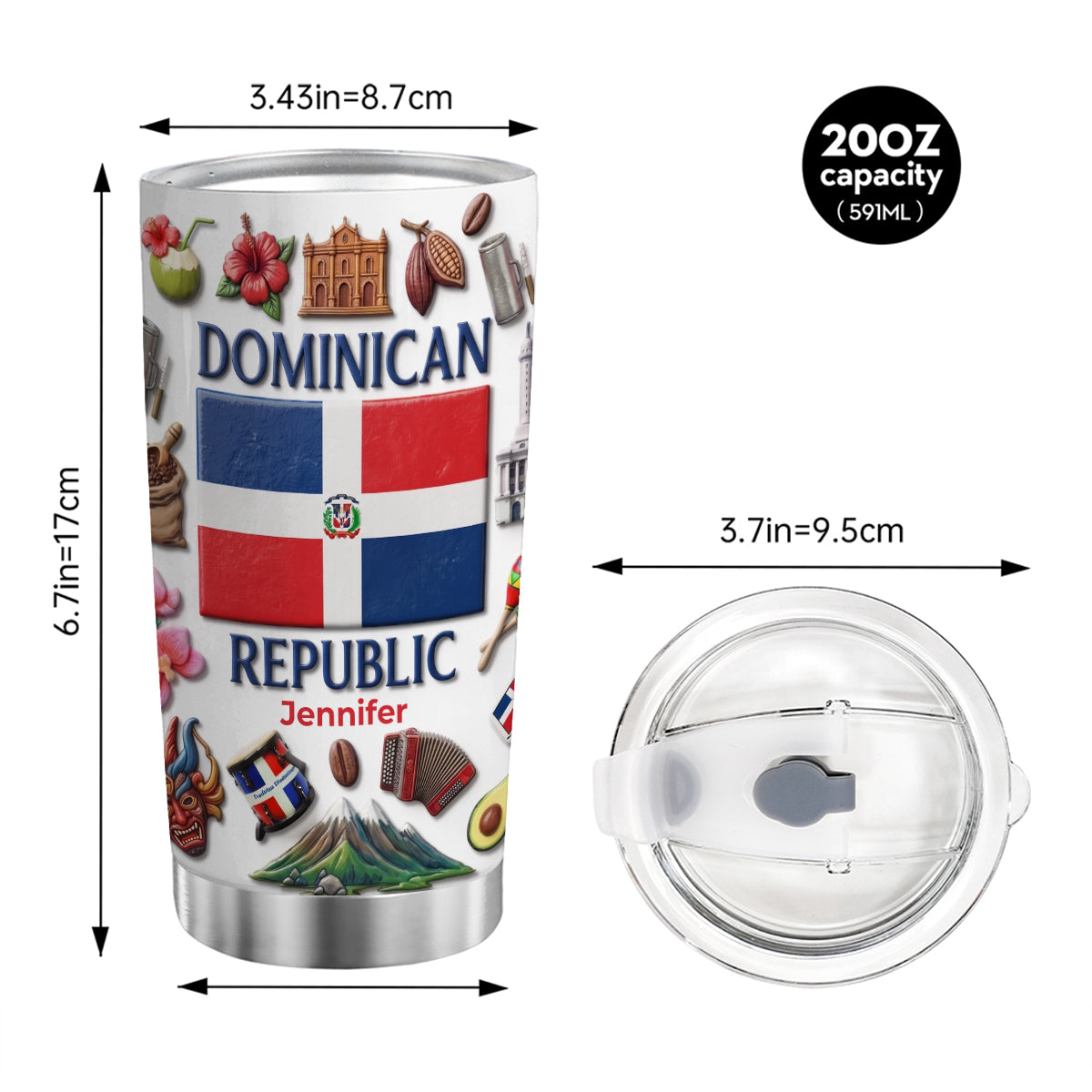 Custom Dominican Republic Map, Flag In Two Sides Tumbler