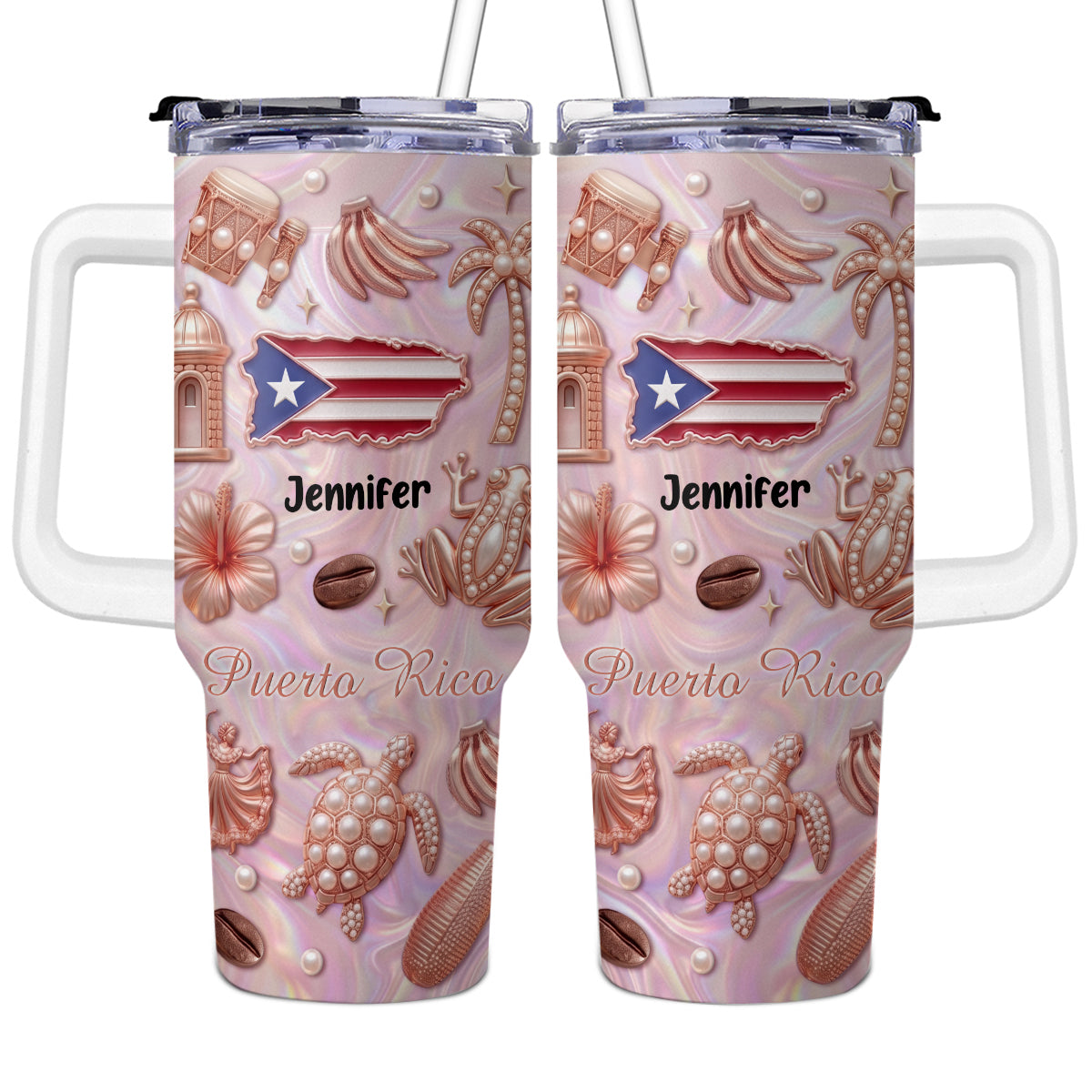 Custom Puerto Rico 40oz Tumbler With 3D Symbols Print