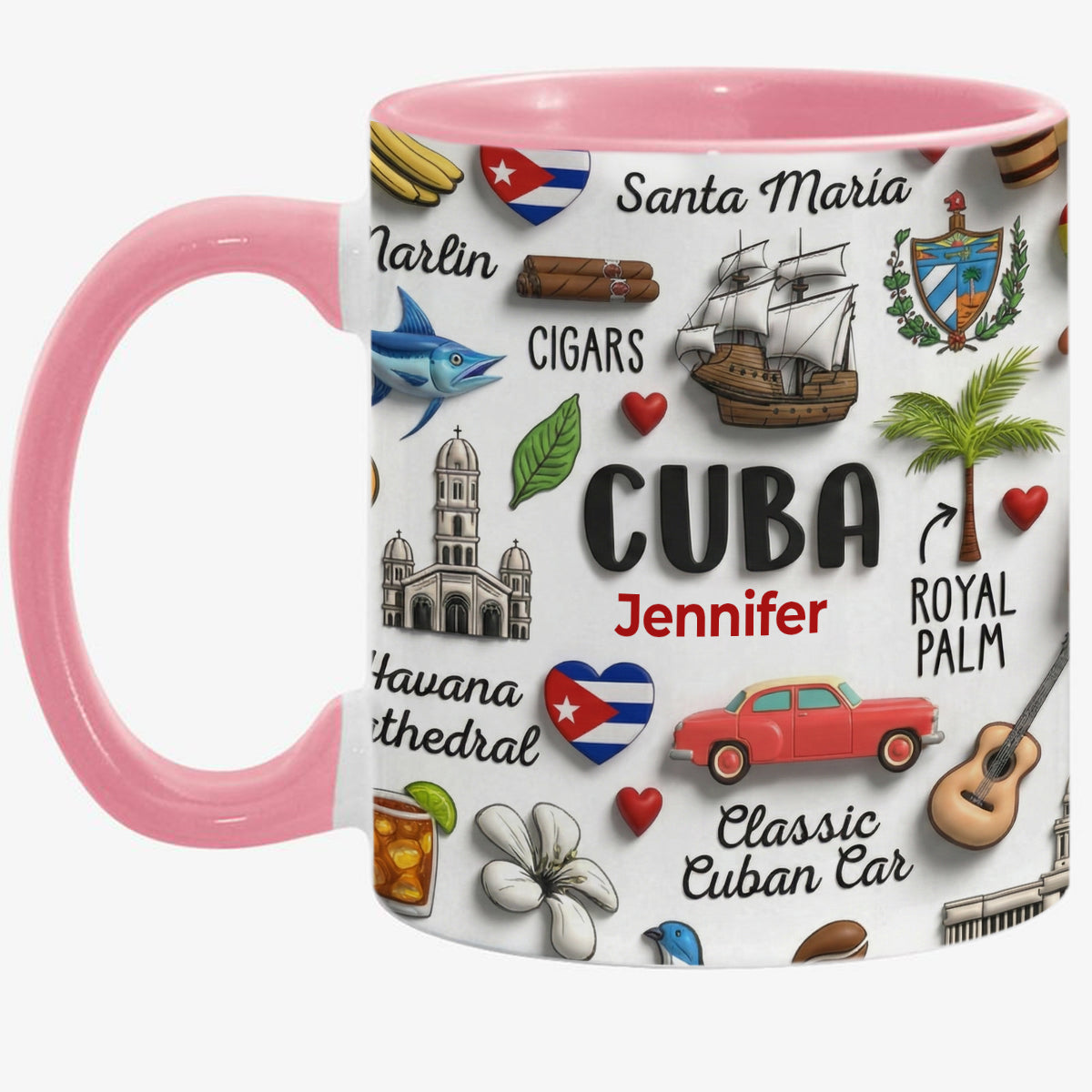 Cuba Coffee Mug Cup With Custom Your Name Emboss Effect