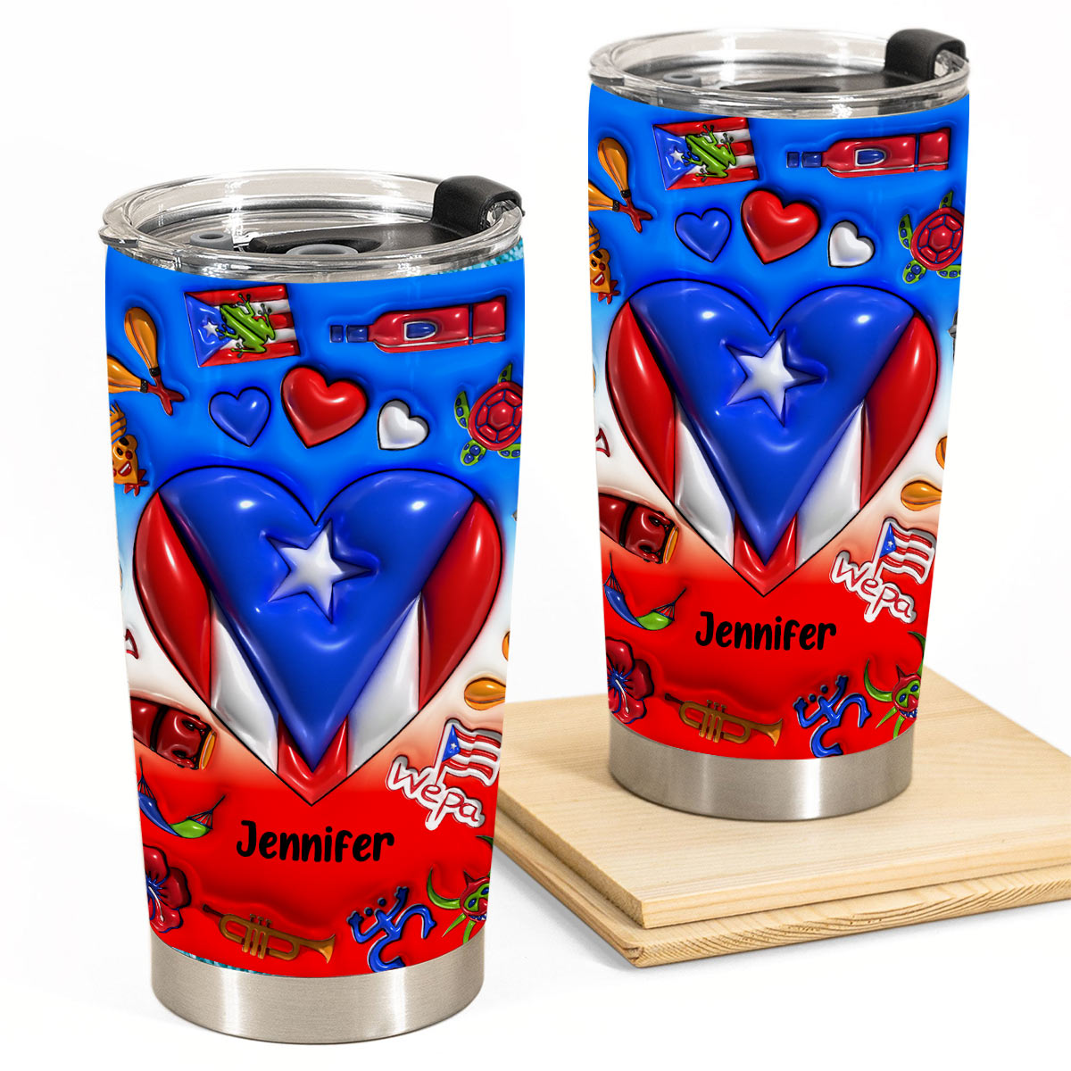 Custom Puerto Rico Heart Tumbler With Name