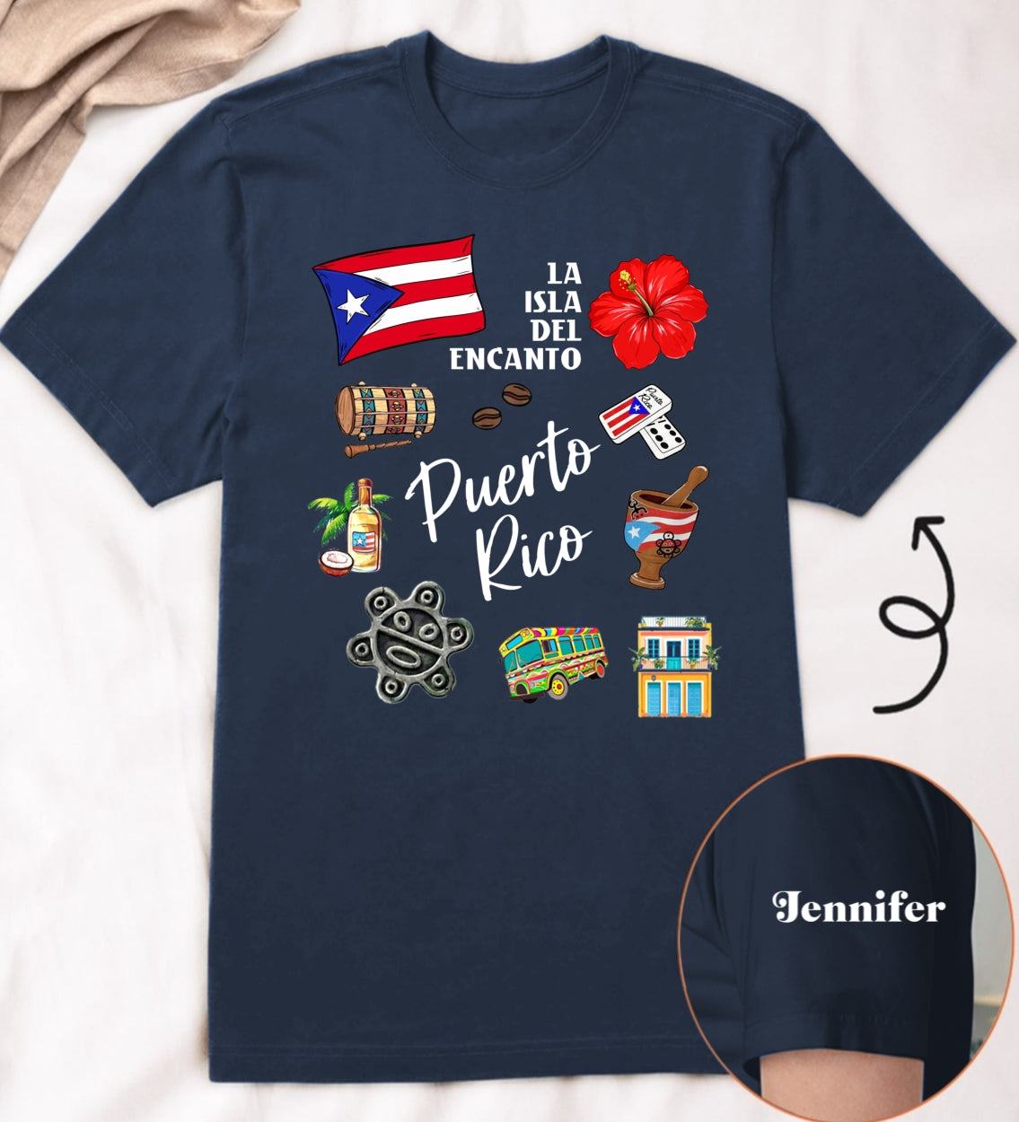 Custom Puerto Rico Symbols T-shirt With Name On The Sleeve