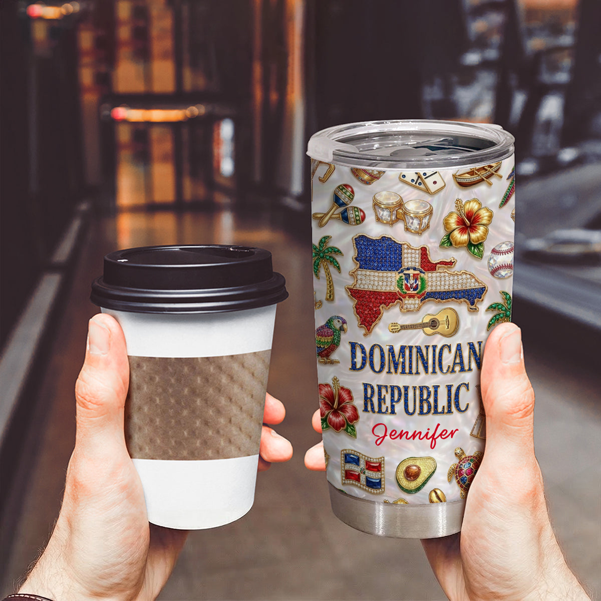 Custom Dominican Republic Tumbler With Dominican Republic Glitter Effect