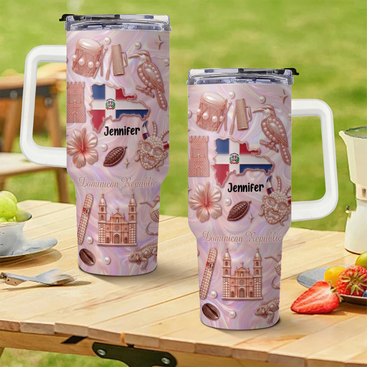 Custom Dominican Republic 40oz Tumbler With 3D Symbols Print