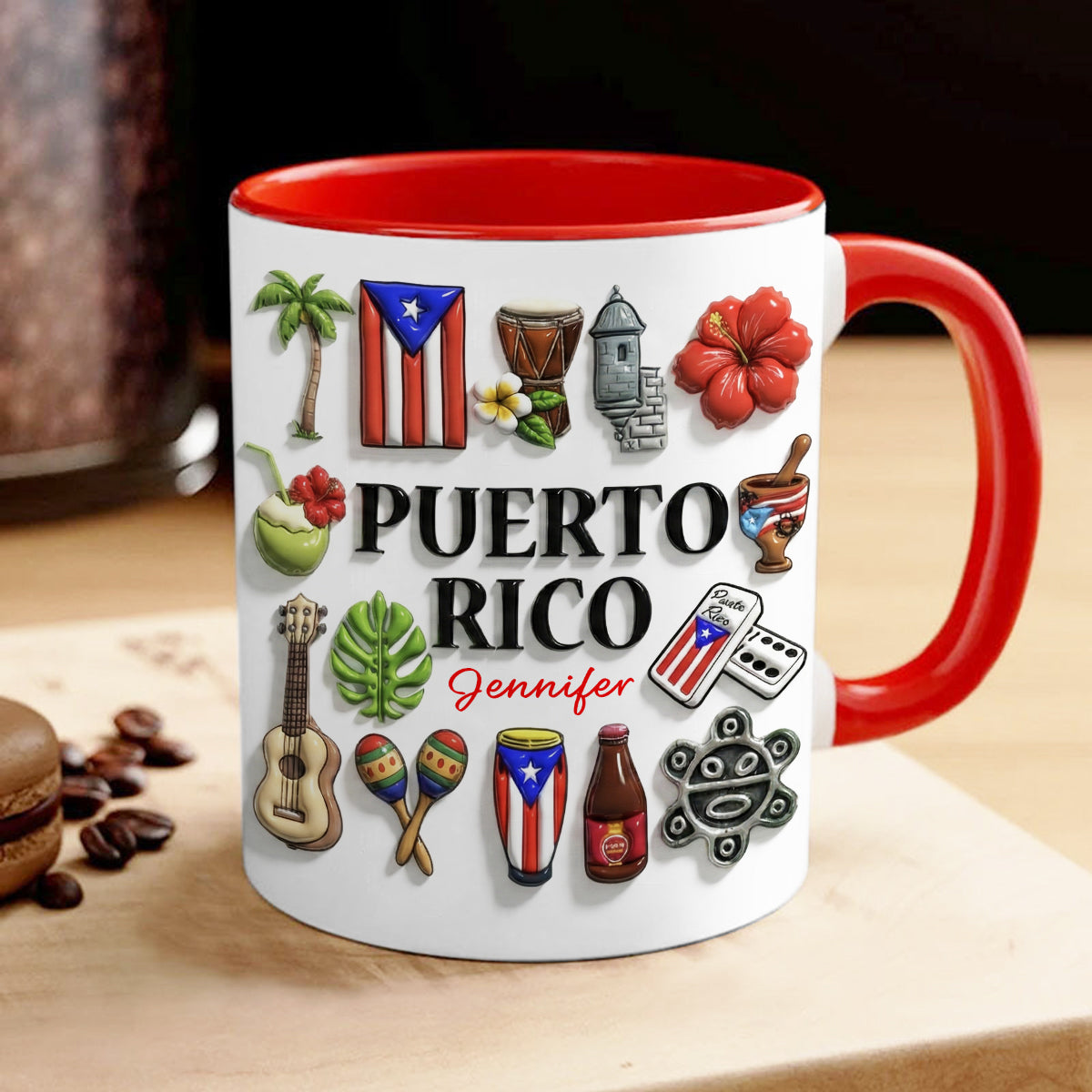 Custom Puerto Rico Accent Mug With Many Puerto Rico Symbols