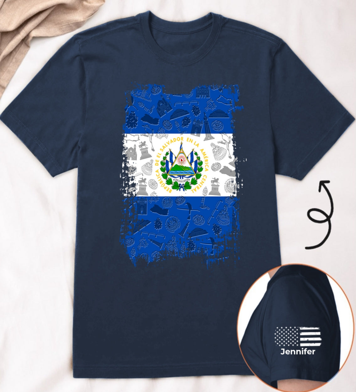 El Salvador Flag T-Shirt With Custom Name On Sleeve