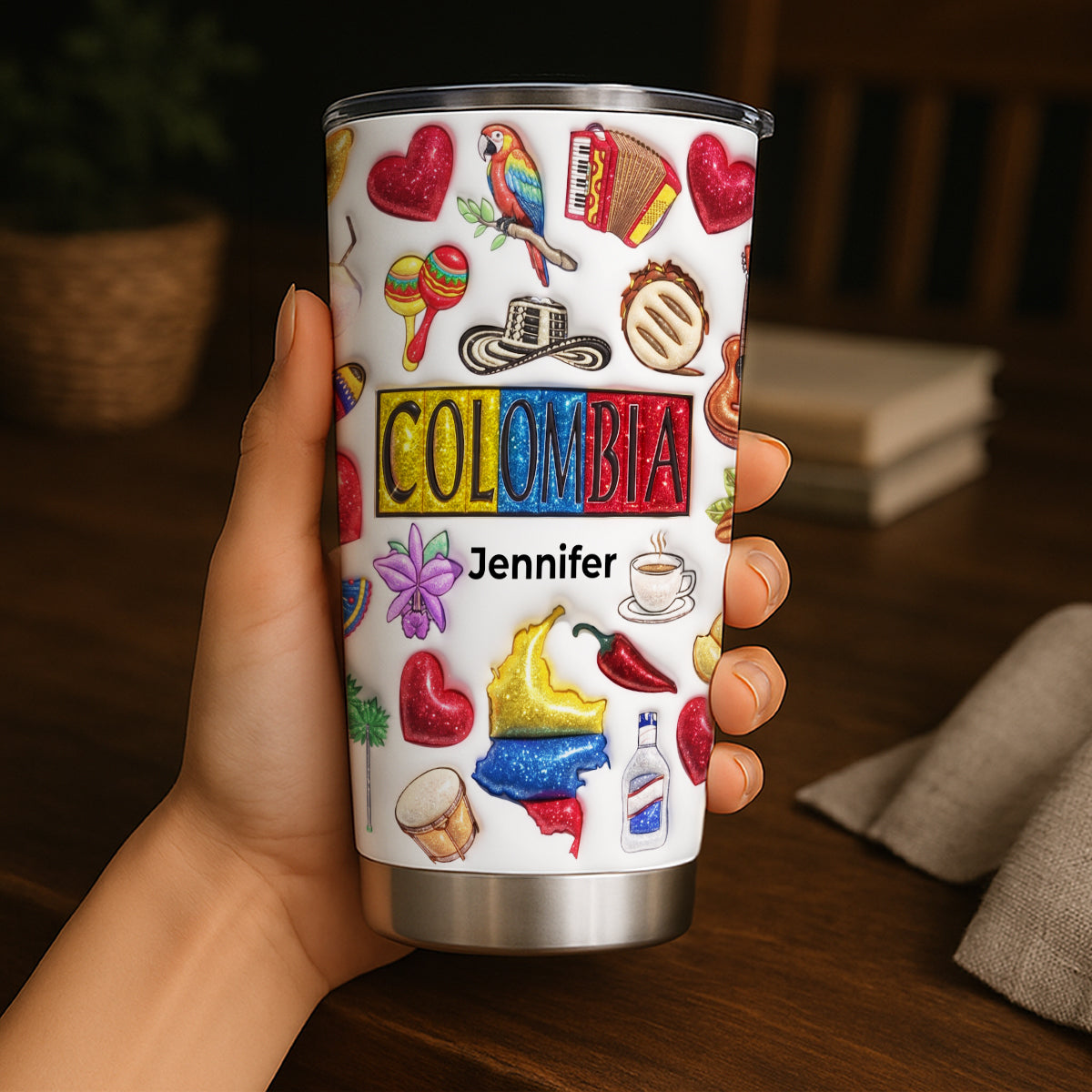 Custom Colombia Tumbler With Your Name With Glitter Effect Print