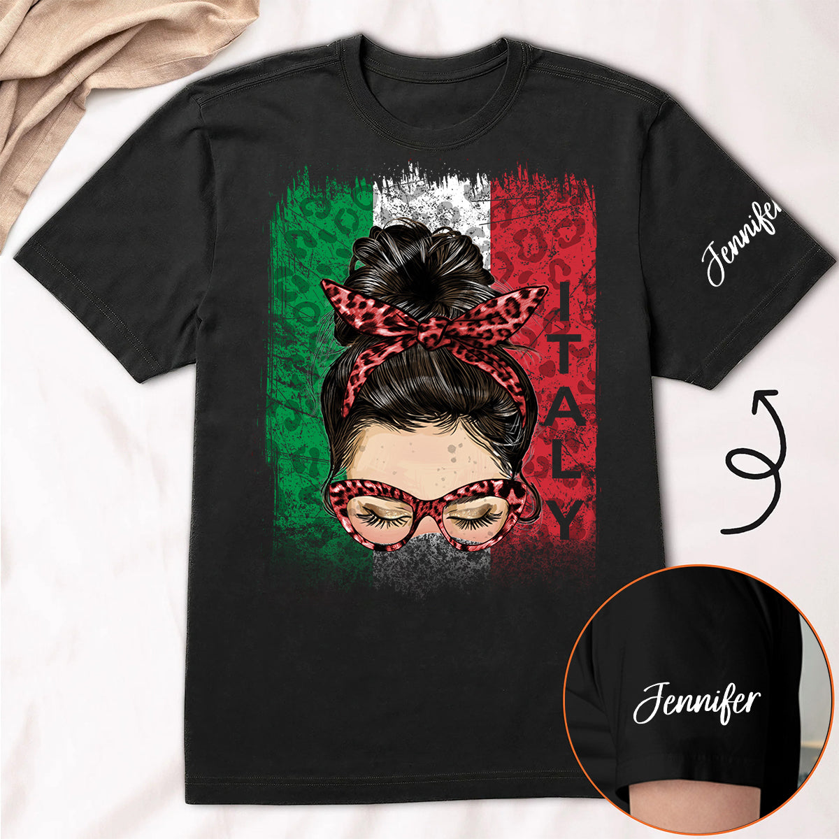 Custom Italy Italia T-shirt With Clipart Girl