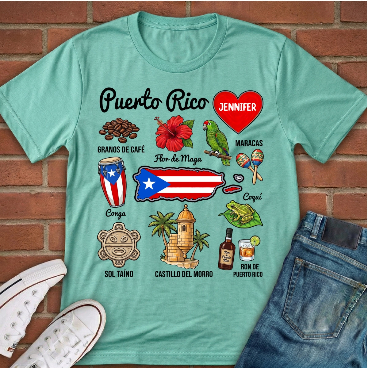 Custom Puerto Rico Boricua T-shirt With Symbols