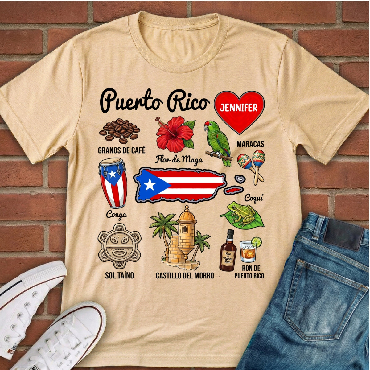 Custom Puerto Rico Boricua T-shirt With Symbols
