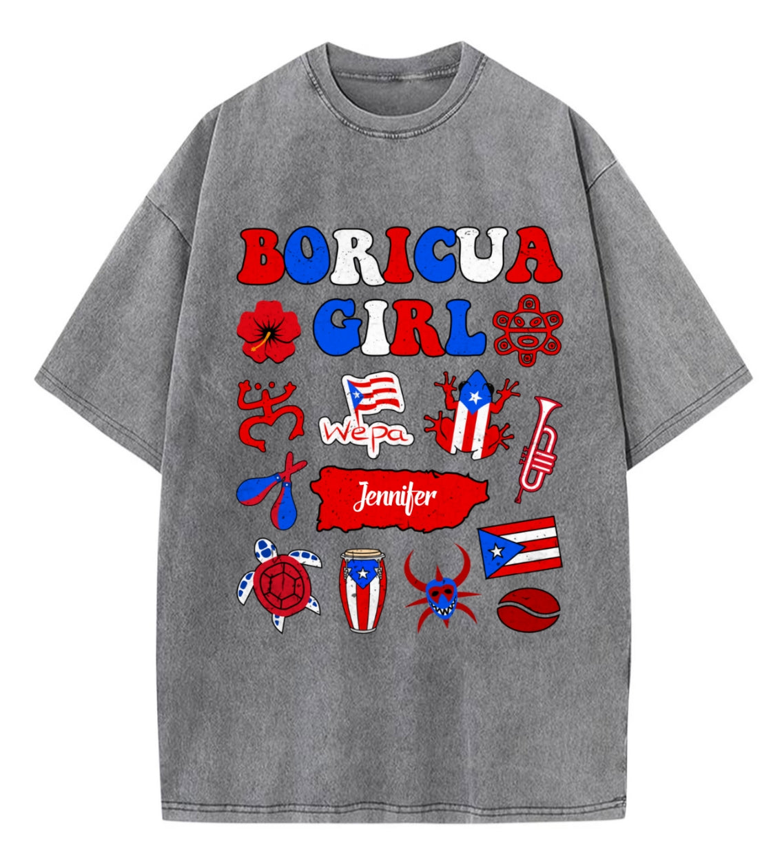 Custom Boricua Girl Washed T-shirt With Your Name