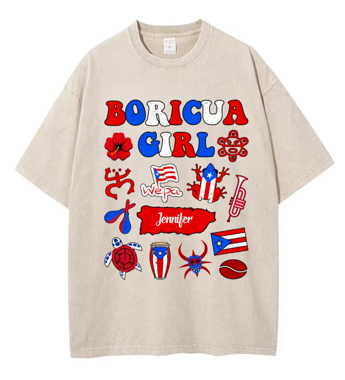 Custom Boricua Girl Washed T-shirt With Your Name