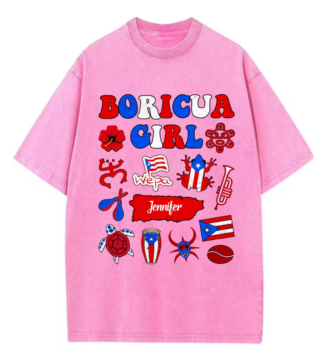 Custom Boricua Girl Washed T-shirt With Your Name