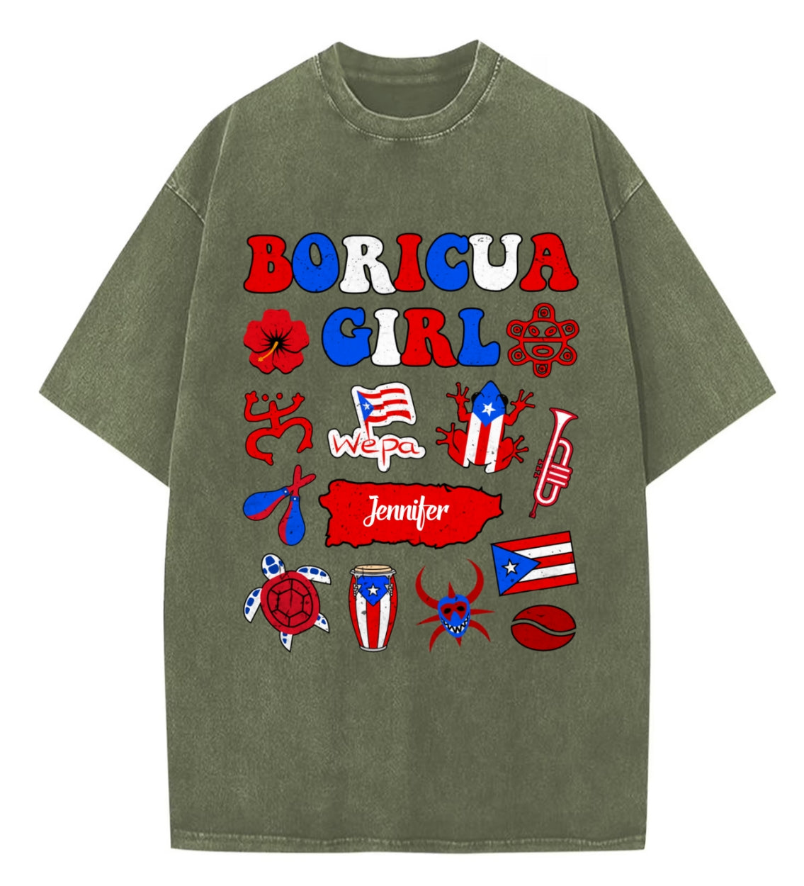 Custom Boricua Girl Washed T-shirt With Your Name