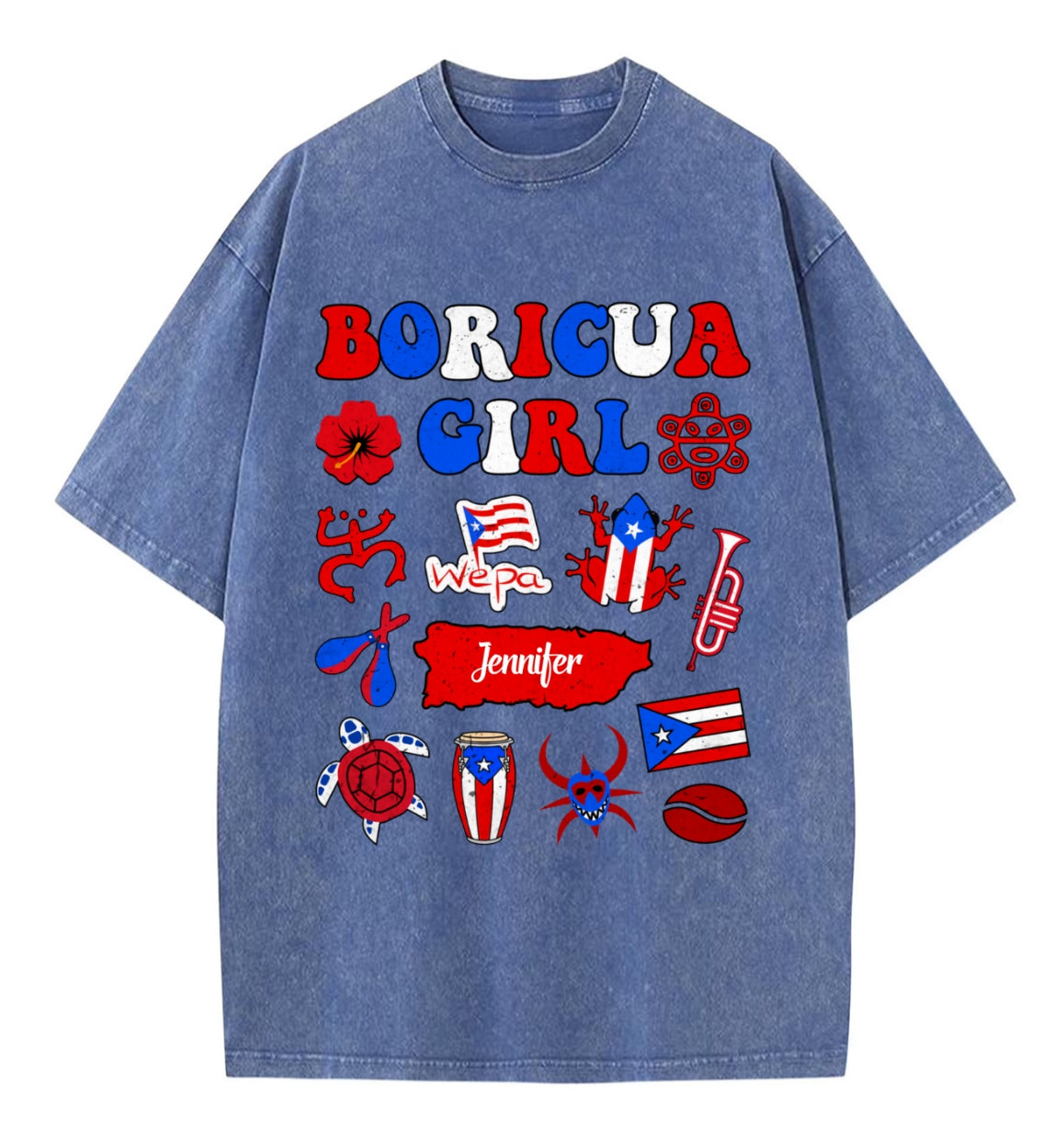 Custom Boricua Girl Washed T-shirt With Your Name