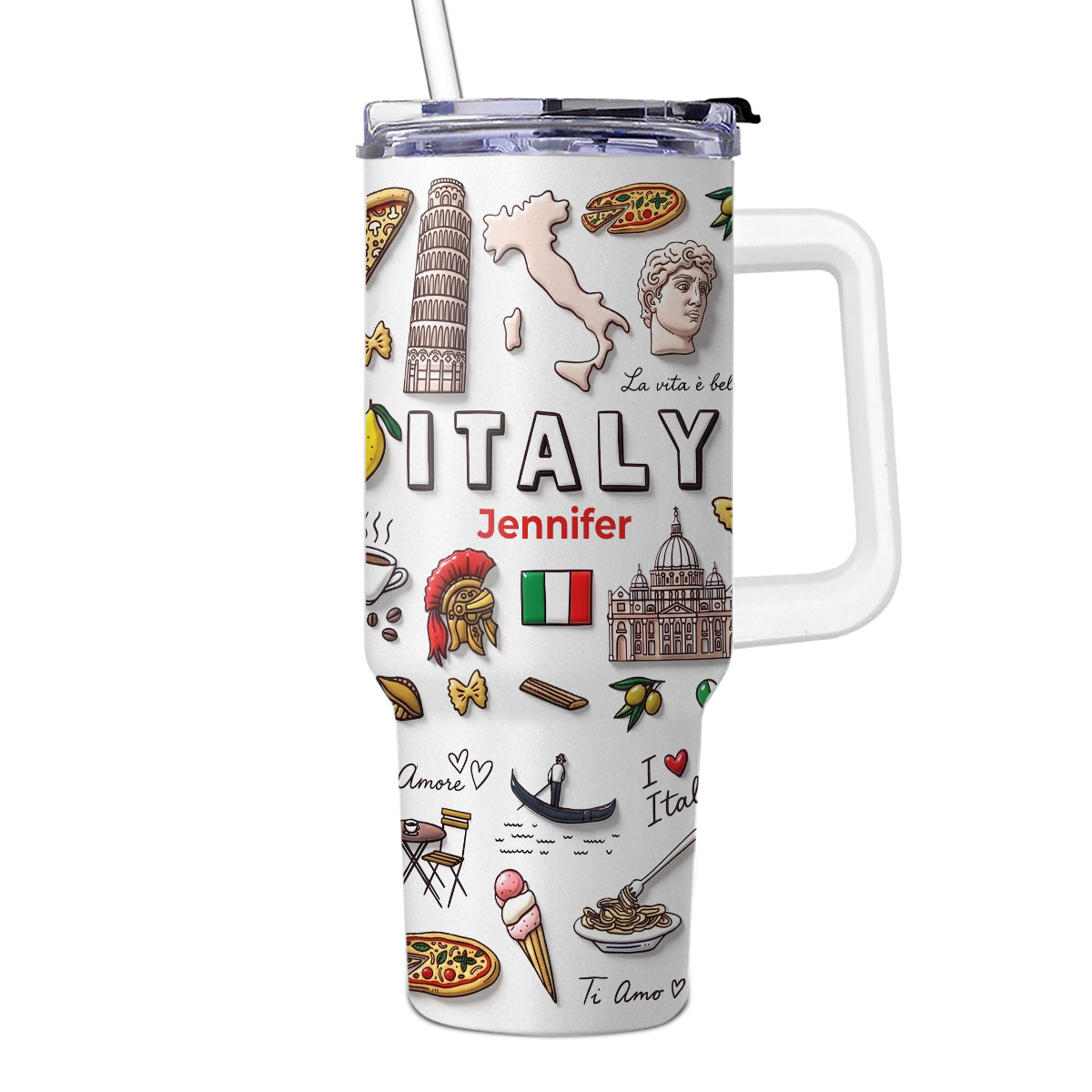 Custom Italy Symbols 40oz Tumbler With 3D Print