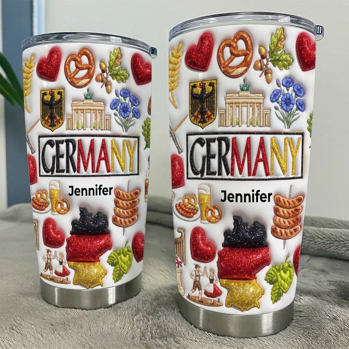Custom Germany Tumbler With Your Name With Glitter Effect Print