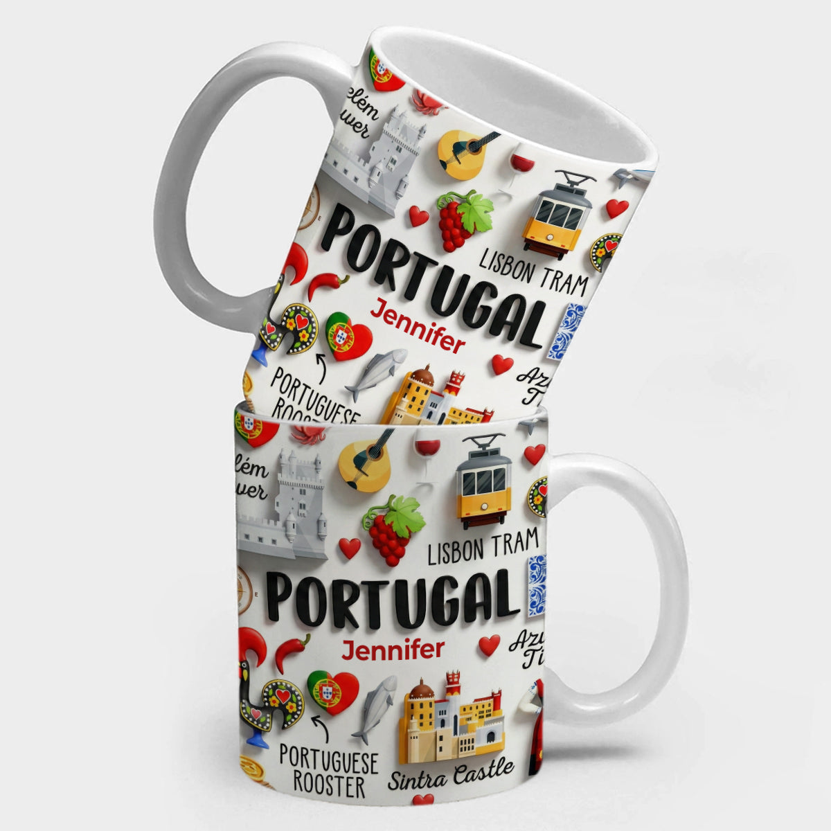 Portugal Coffee Mug Cup With Custom Your Name Emboss Effect