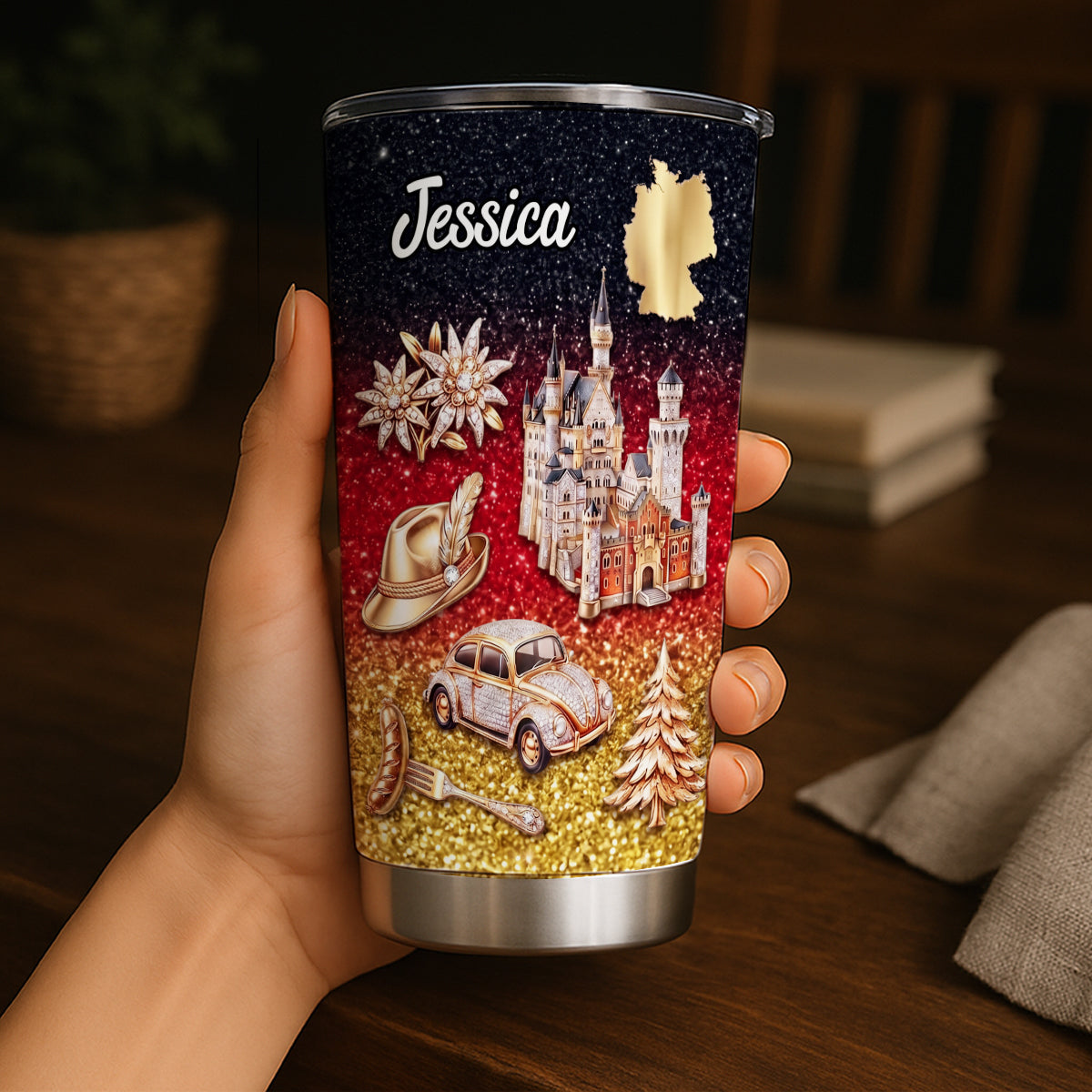 Custom Germany Tumbler With Germany Symbols Effect Print