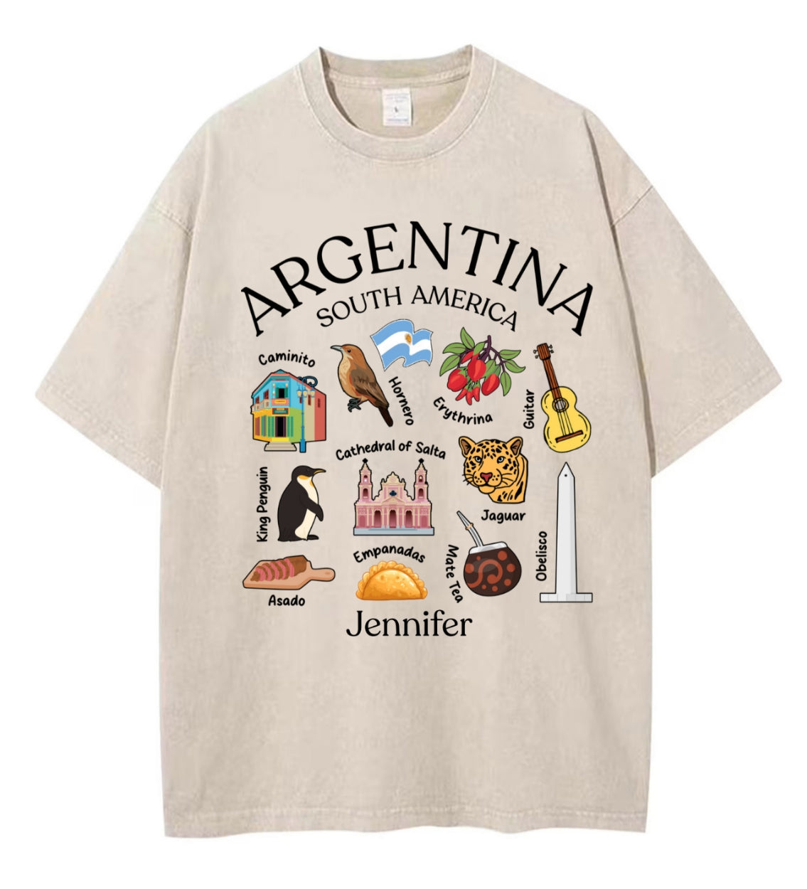 Custom Argentina South America Washed T-shirt With Your Name