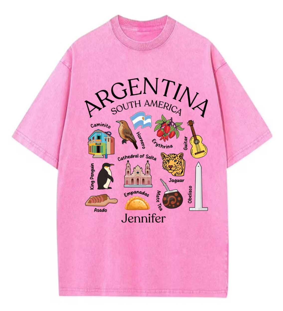 Custom Argentina South America Washed T-shirt With Your Name