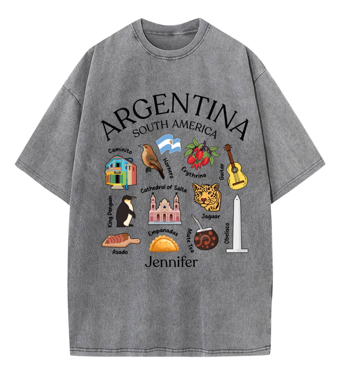 Custom Argentina South America Washed T-shirt With Your Name
