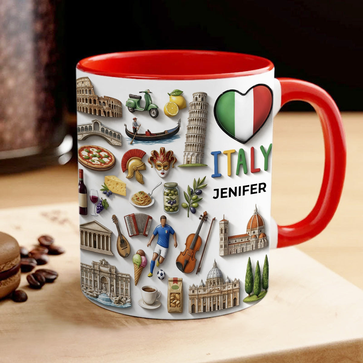 Custom Italy Accent Mug With Italy Heart