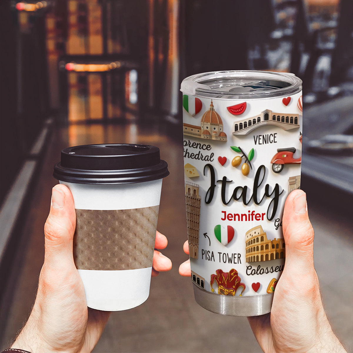 Italy Tumbler With Custom Your Name Emboss Effect