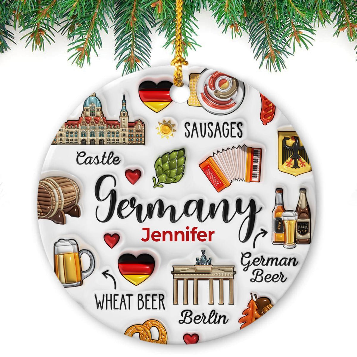 Custom Germany Christmas Ornament With Symbols