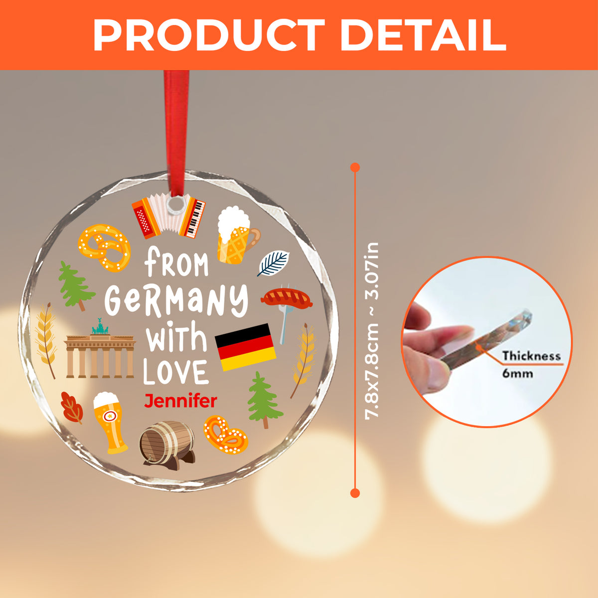 Custom From Germany With Love Glass Ornament