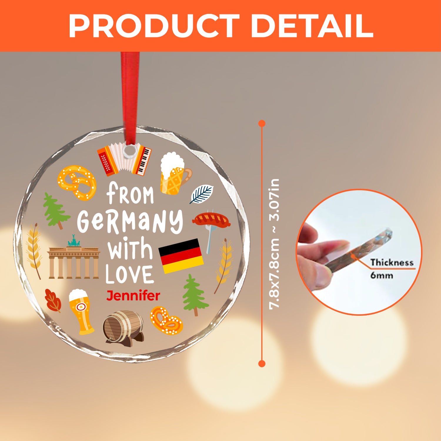 Custom From Germany With Love Glass Ornament