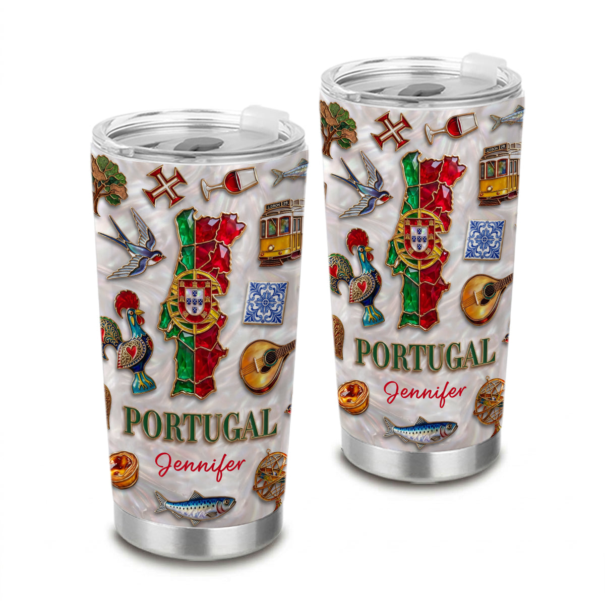 Custom Portugal Tumbler With Portugal Glitter Effect