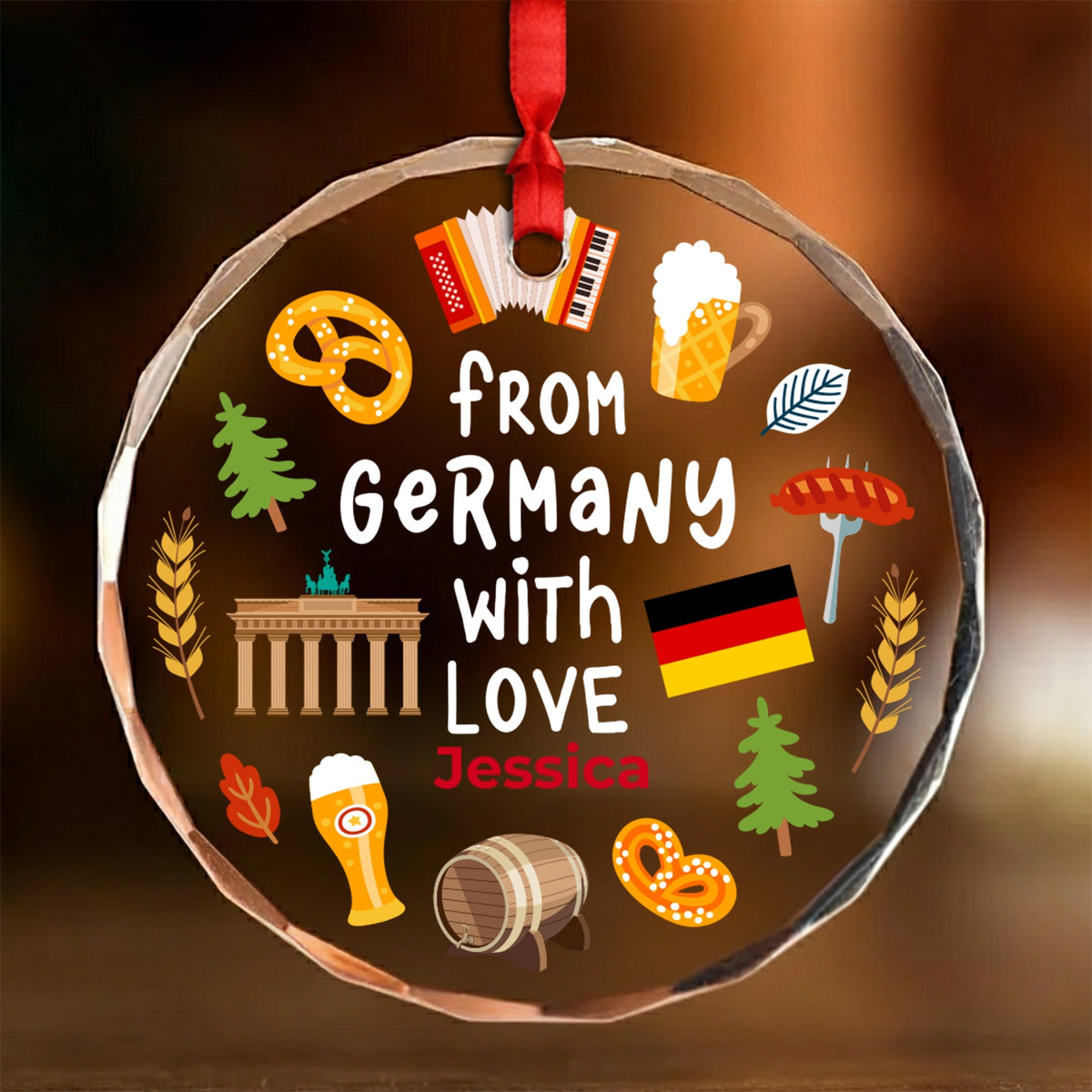Custom From Germany With Love Glass Ornament