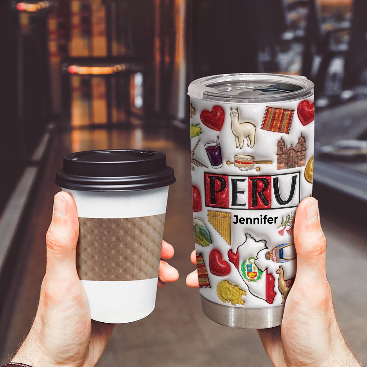 Custom Peru Tumbler With Your Name With Glitter Effect Print