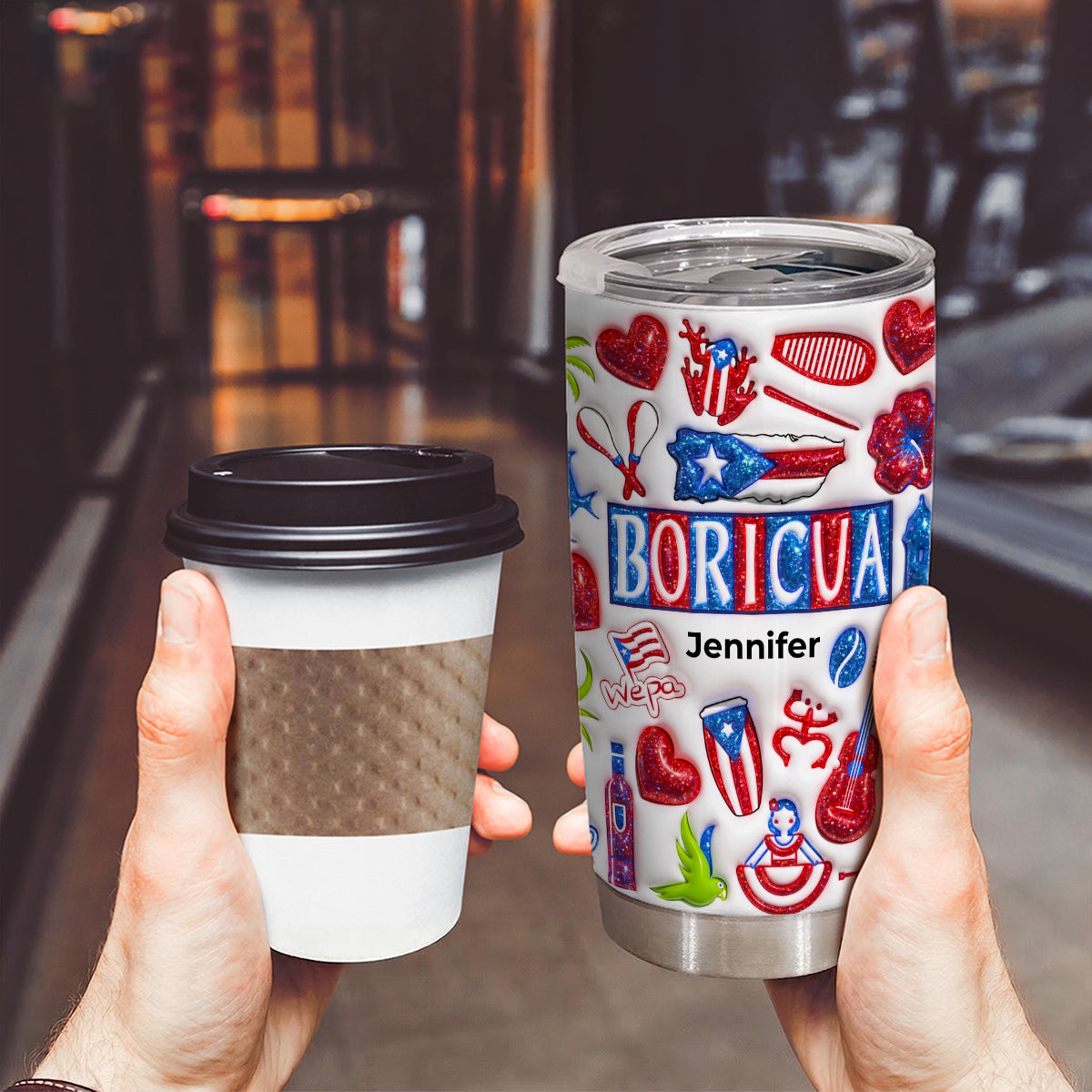 Custom Boricua Tumbler With Your Name With Glitter Effect Print