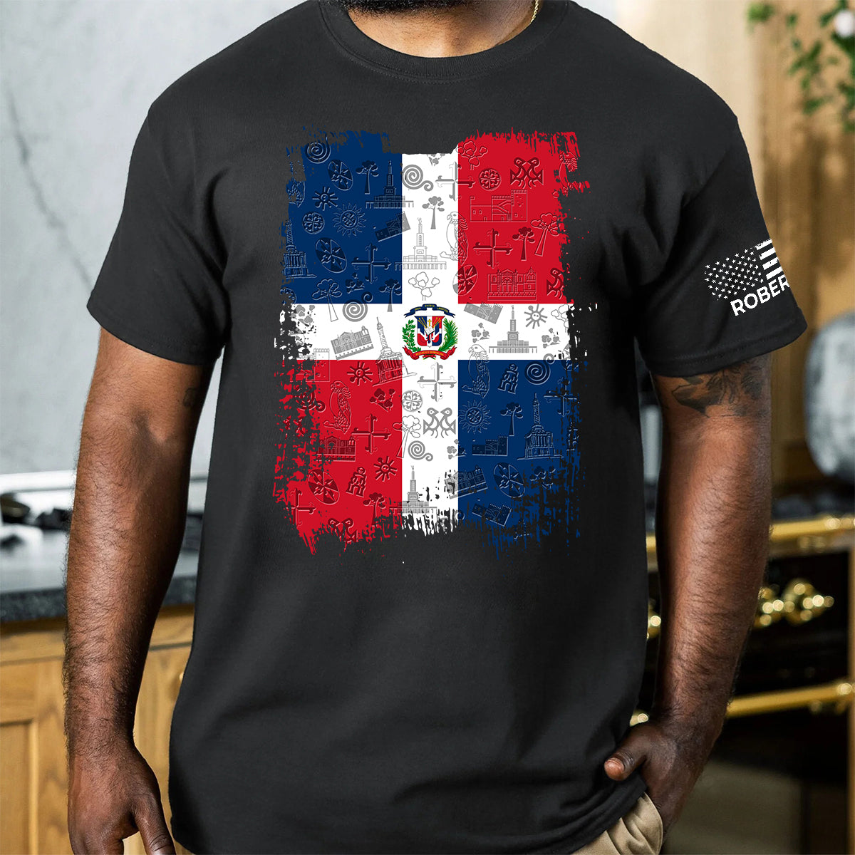 Dominican Republic Flag T-Shirt With Custom Name On Sleeve