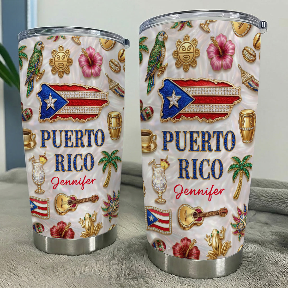 Custom Puerto Rico Tumbler With Puerto Rico Glitter Effect