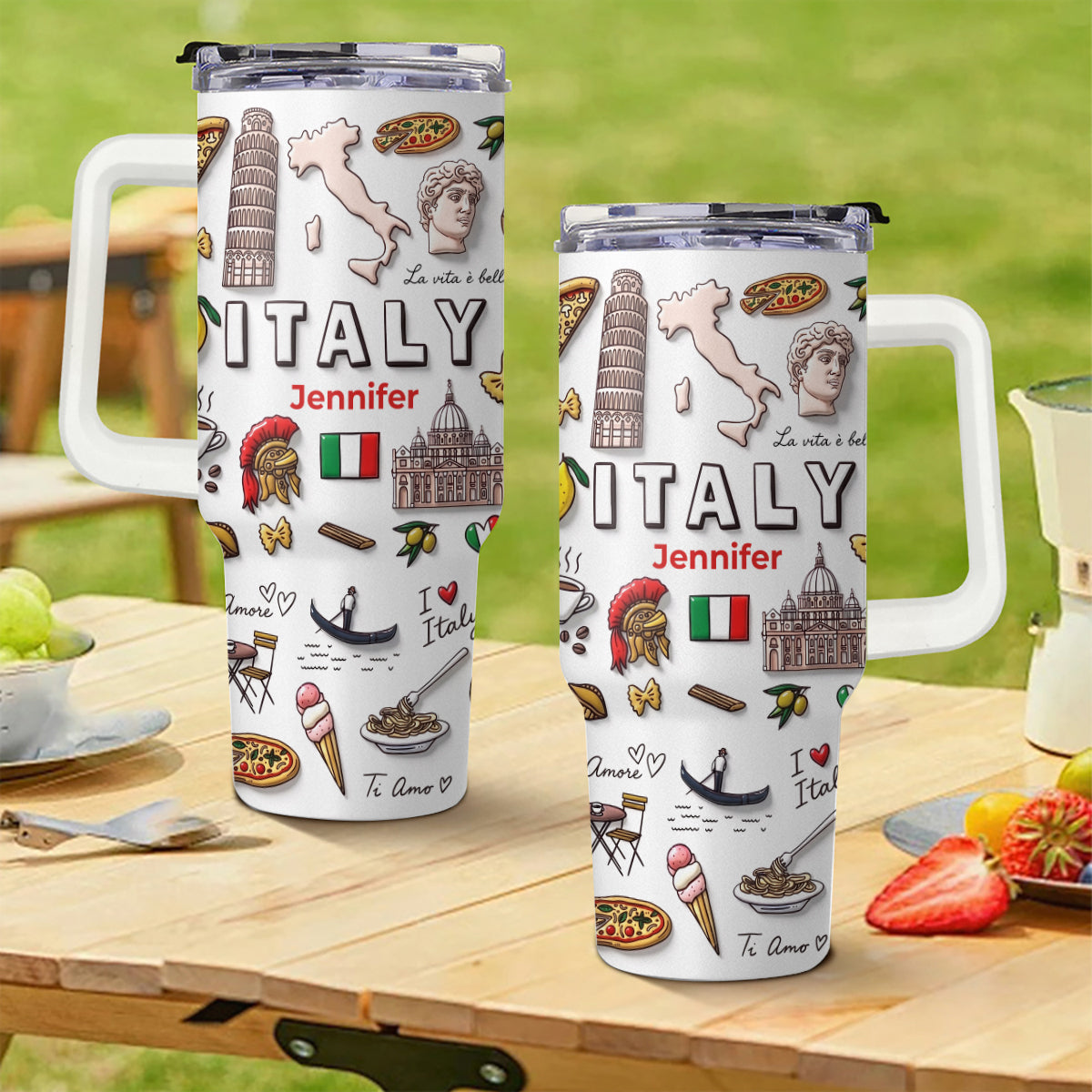 Custom Italy Symbols 40oz Tumbler With 3D Print