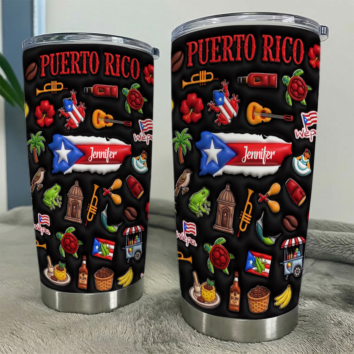 Custom Puerto Rico Tumbler With Black Background