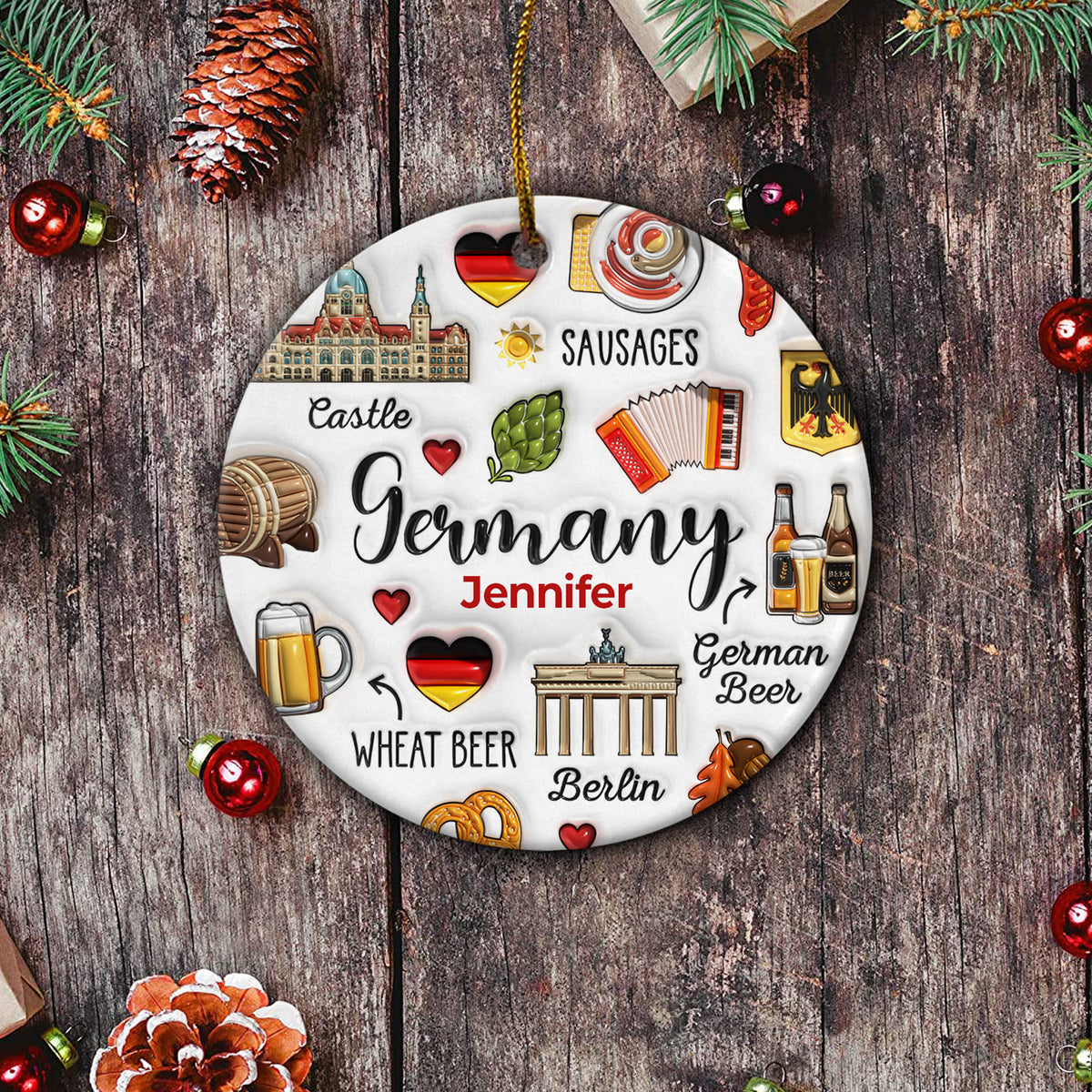 Custom Germany Christmas Ornament With Symbols