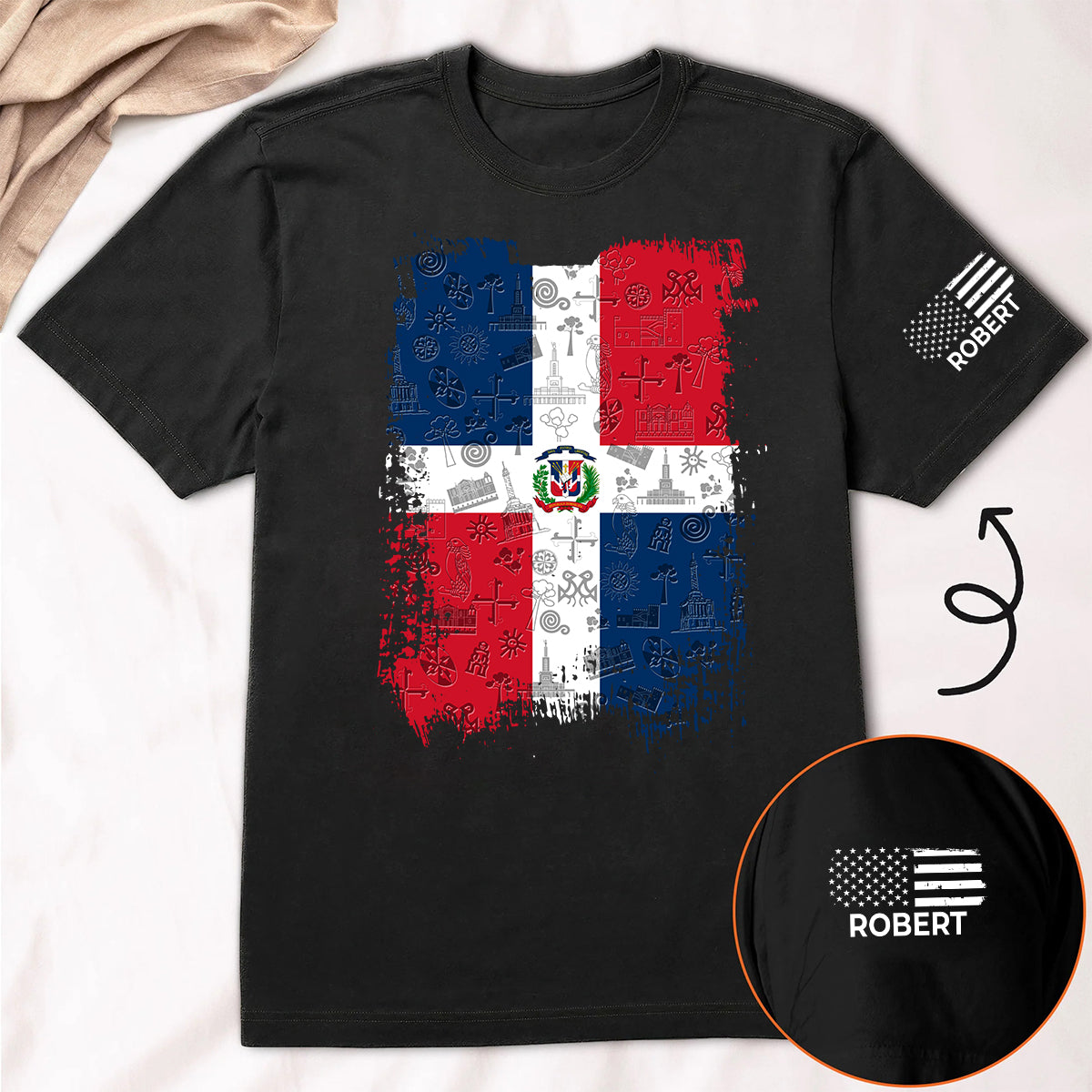 Dominican Republic Flag T-Shirt With Custom Name On Sleeve