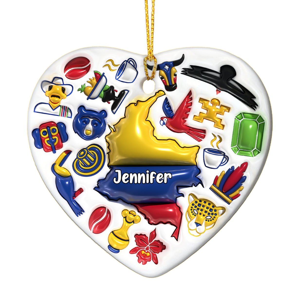 Custom Colombia Heart Ornament With Many Symbols