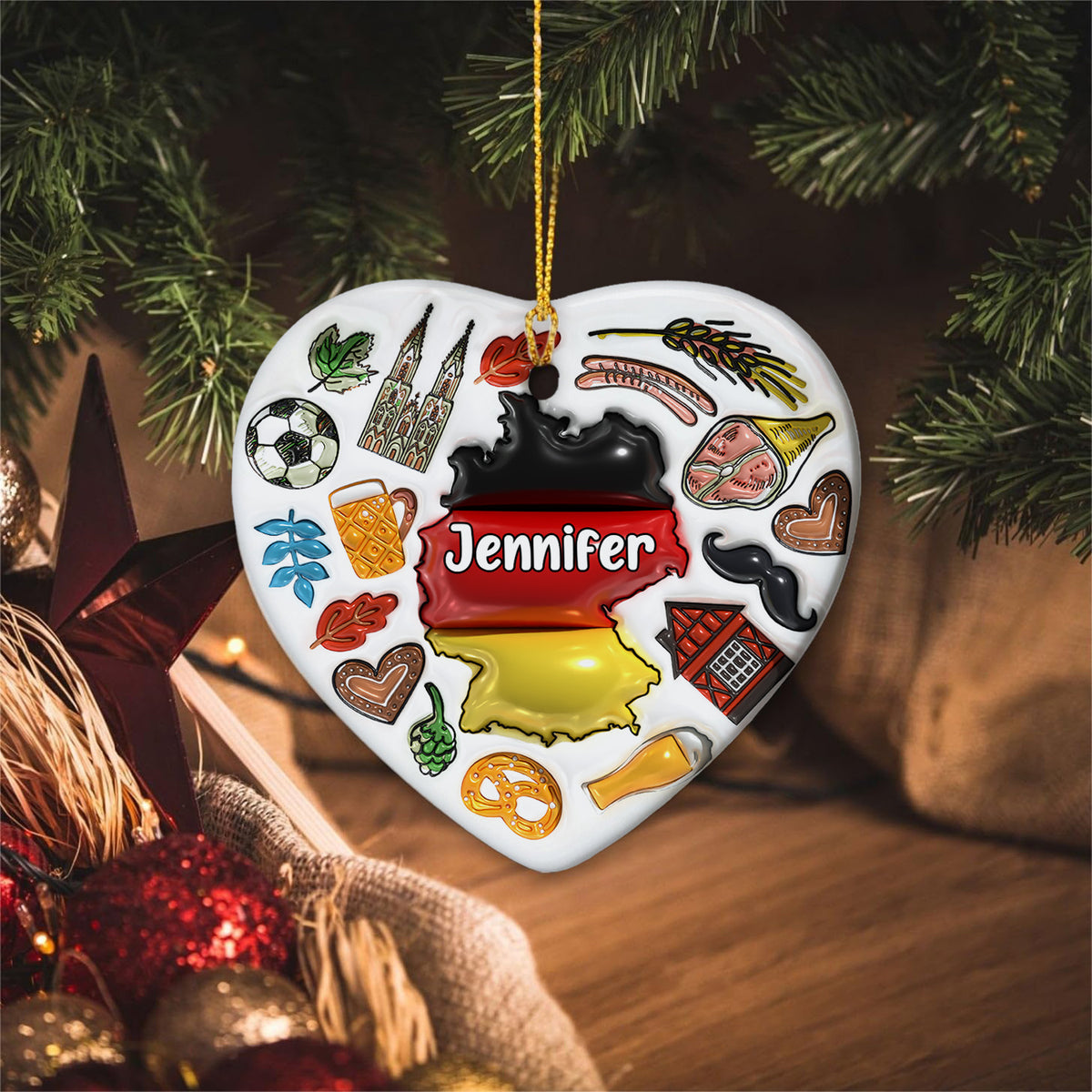 Custom Germany Heart Ornament With Many Symbols