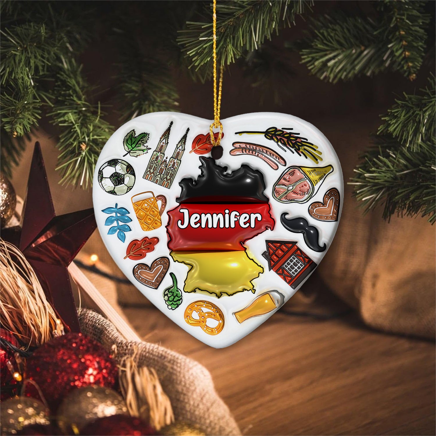 Custom Germany Heart Ornament With Many Symbols