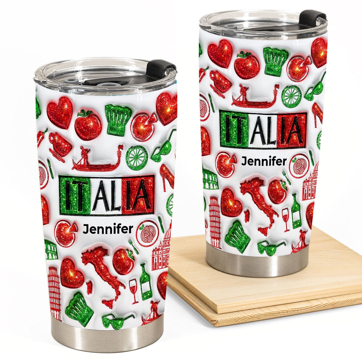 Custom Italia Tumbler With Your Name With Glitter Effect