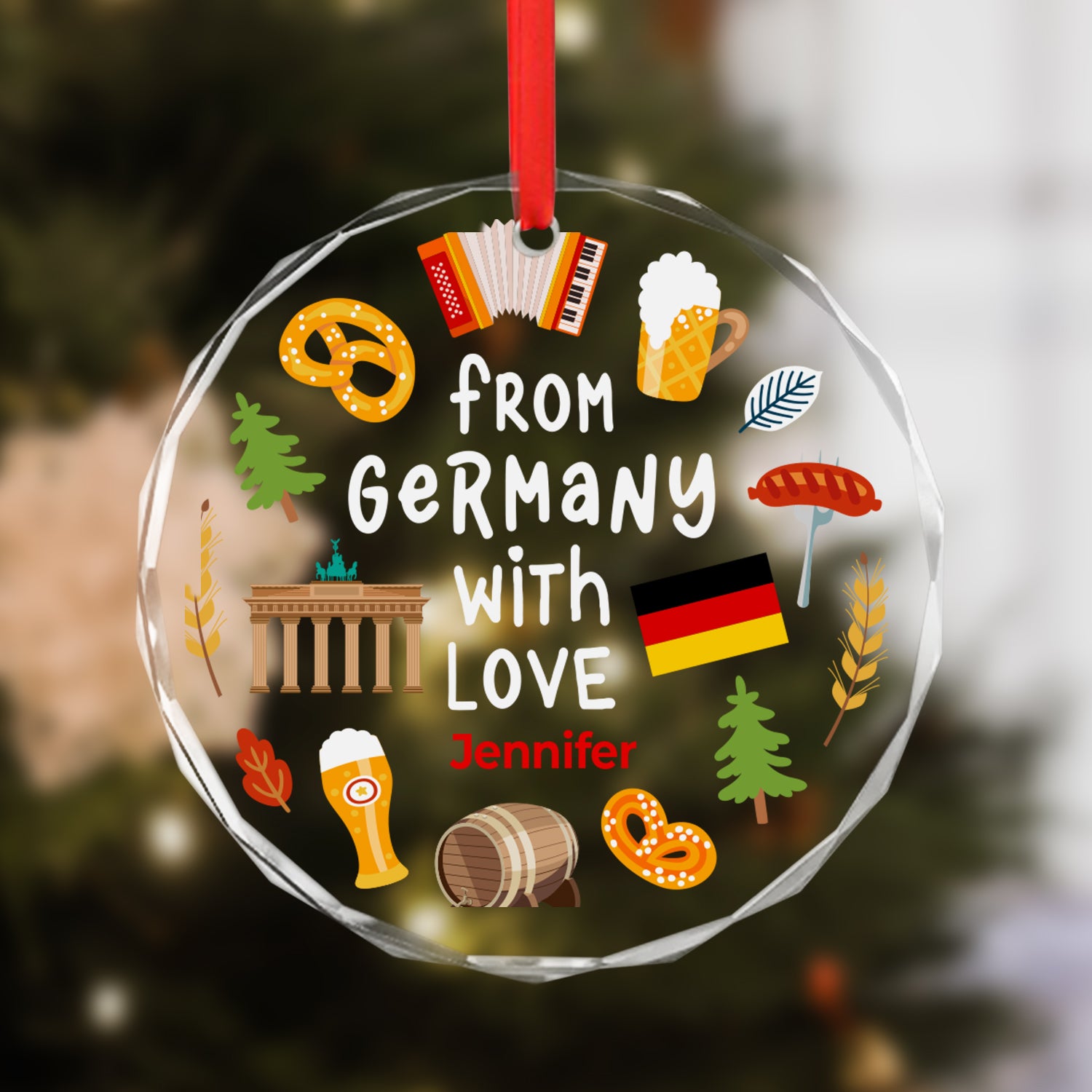 Custom From Germany With Love Glass Ornament